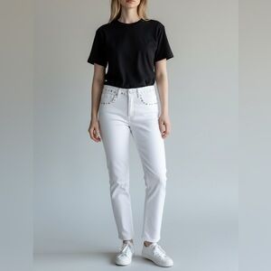 Zara White Slim Jeans with Silver Stud Accents